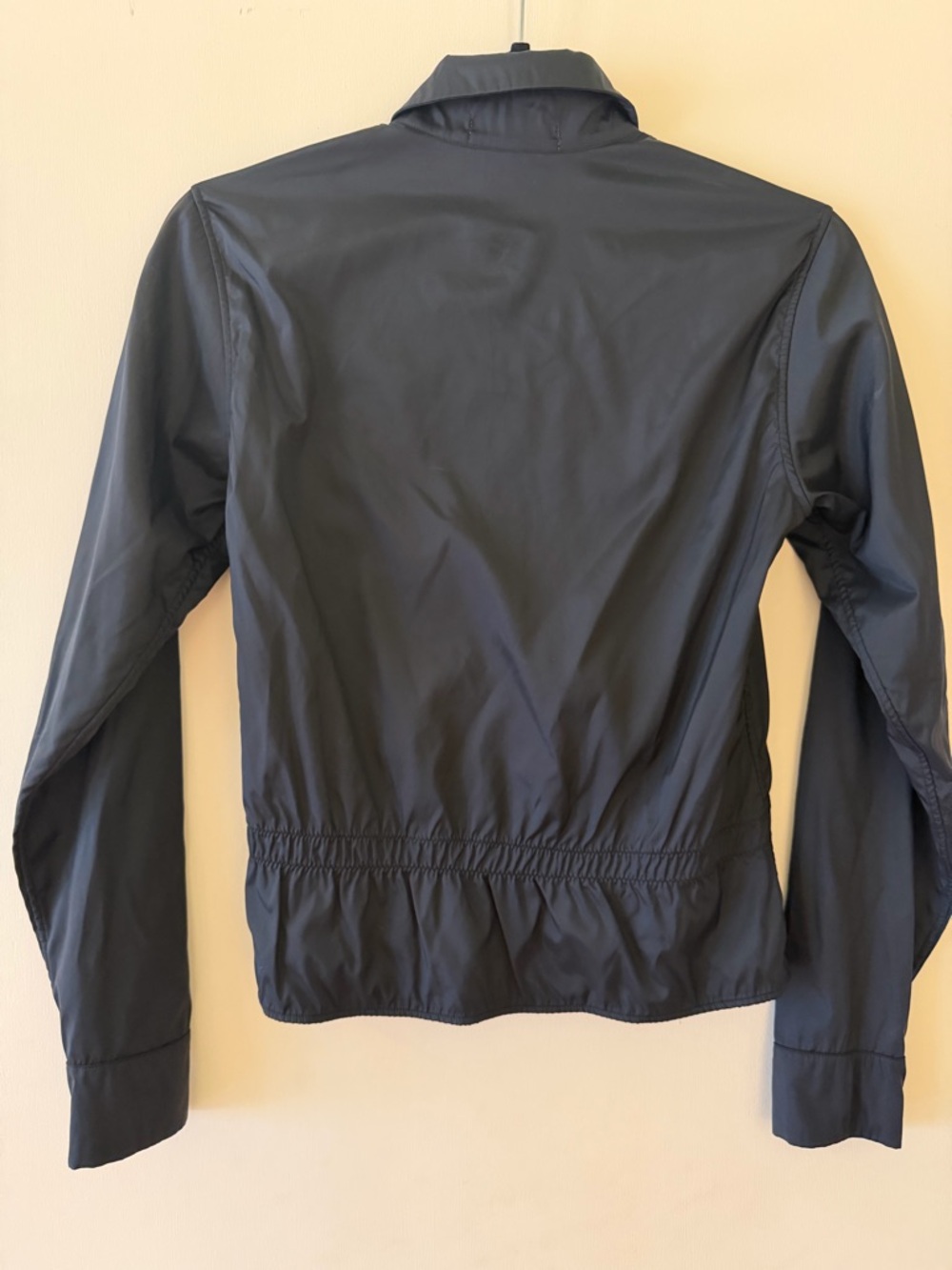 Jil Sander Black Button-Front Collared Nylon Blouse Gathered Waist - Picture 2 of 8
